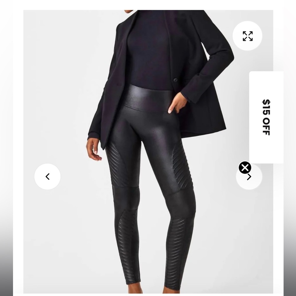 Spanx Black Faux Leather Moto Leggings